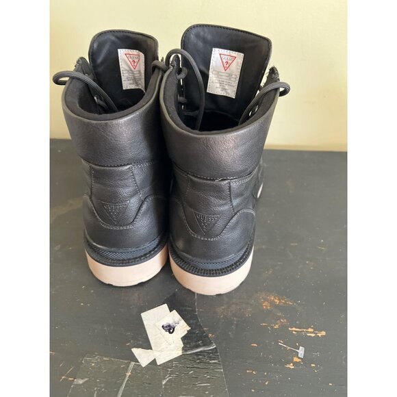 Mens Guess Black Leather Hiking Boots Lace-Up Style US 10 Gorpcore Vegan - Picture 6 of 8